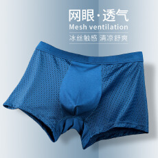批发混色2条 网眼男士<b class='q'>内裤</b>冰丝轻薄透气个性感镂空平角裤