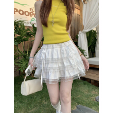 批发实拍实价 法式蕾丝半身裙夏季高腰A字蛋糕裙显瘦短裙