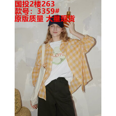 批发元气橙格纹衬衫日系慵懒撞色休闲宽松防晒长袖女