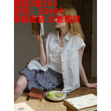 批发贴布口袋翻领夏季慵懒风宽松显瘦日常通勤短袖衬衫