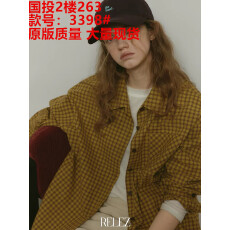 批发秋季新款翻领格纹长袖衬衣女设计感宽松复古简约小众衬衣