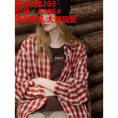 批发[晚枫信]纯棉格子<b class='q'>衬衫</b>女美式休闲<b class='q'>长袖</b>外套时尚叠穿开衫上衣秋