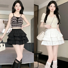 批发2026年新款时尚<b class='q'>显瘦</b>蛋糕裙荷叶边半身裙女夏季可爱甜美裙内衬<b class='q'>裤</b>裙