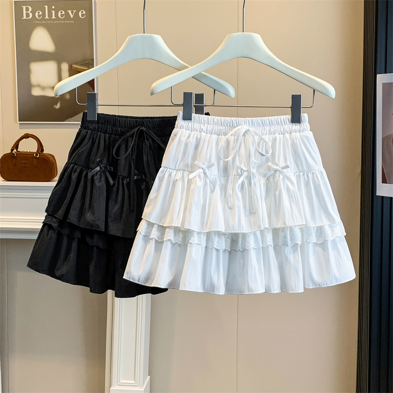 실사 지방 mm 빅 사이즈 레이스 프릴 반신 스커트 여성 여름 케이크 드레스 하이웨이스트 한 마디 퍼프 반신 스커트