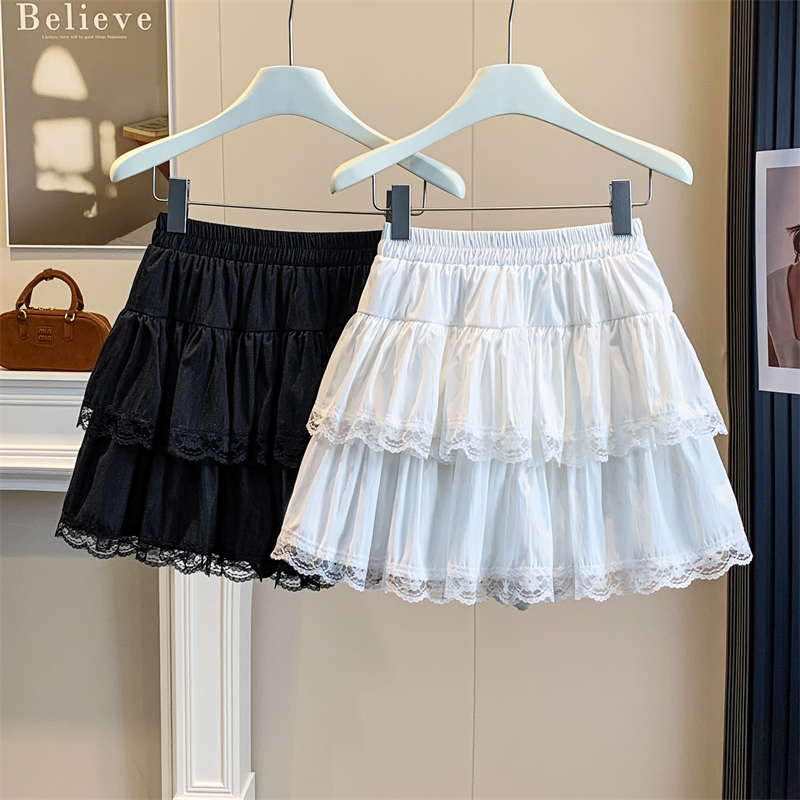 실사 지방 mm 빅 사이즈 발레 바람 레이스 레이스 패치워크 층 케이크 드레스 달콤함 연령 감소 하이웨이스트 한 마디 미니 스커트