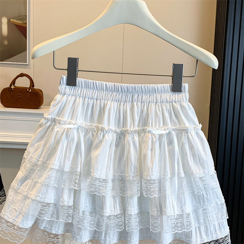 지방 mm 빅 사이즈 프랑스식 바람 퍼프 케이크 드레스 여성 여름 프릴 미니 스커트 하이웨이스트 한 마디 레이스 반신 스커트