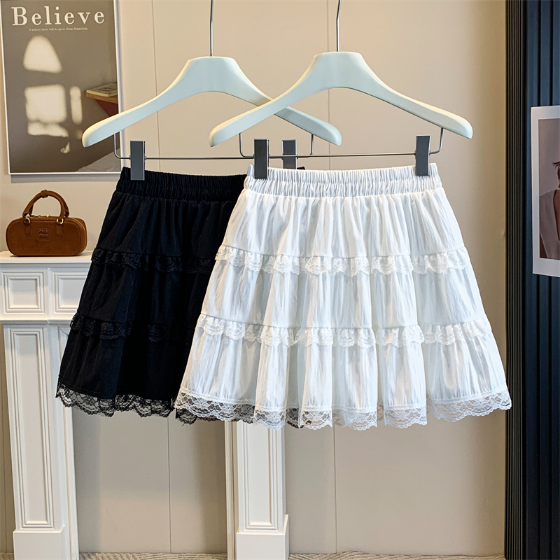 실사 지방 mm 빅 사이즈 화이트 목이버섯 레이스 케이크 반신 스커트 여성 여름 슬림해 보이는 하이웨이스트 한 마디 ins 짧은 치마