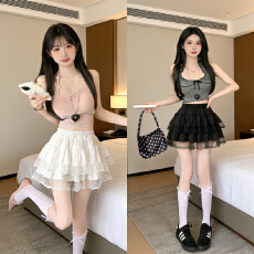 批发实拍 胖mm大码蕾丝花边半身裙蛋糕裙女高腰防走光蓬蓬裙短裙