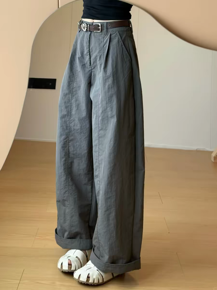 회색 모통이 칼 바지 오래된 돈 바람 바지 여름 얇은 스타일 여성 속도 건조한 와이드 레그 팬츠 작은 키 2026 슈퍼 화재 워크웨어 팬츠