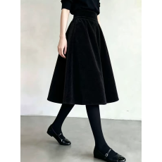 批发2026秋冬新款黑色灯芯绒半身裙女复古<b class='q'>高腰</b>显瘦中长款A字大摆伞裙