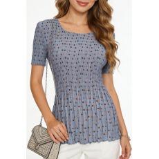 批发夏季褶皱碎花T恤女 宽松遮肉 圆领套头 中年妈妈装<b class='q'>百搭</b>小衫