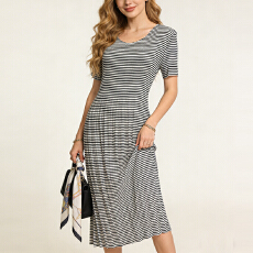 批发贵妇人褶皱连衣裙2026夏季新款高端气质名媛大码百褶裙<b class='q'>妈妈</b><b class='q'>装</b>裙<b class='q'>子</b>