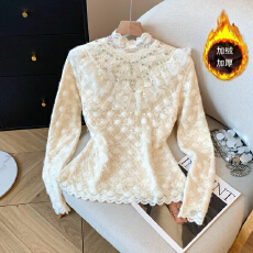 批发实拍蕾丝打底衫女士2025<b class='q'>新款</b>秋冬季法式加绒内搭高级感钉珠上衣