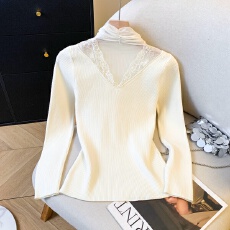 批发实拍法式蕾丝花边挂脖打底衫<b class='q'>女</b>秋冬新款设计感小众针织上衣高级感