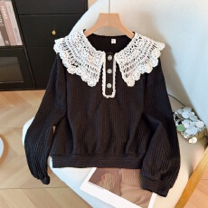 批发实拍学院风<b class='q'>蕾丝</b>拼接娃娃领卫衣女春秋2026新款洋气宽松设计感<b class='q'>上衣</b>