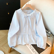 批发实拍韩版圆领花朵系带长袖打底衬衣女<b class='q'>秋</b>冬休闲宽松显瘦设计感上衣