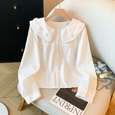 批发实拍甜美立体花朵娃娃领衬衫女2026春<b class='q'>秋</b>新款别致宽松长袖上衣