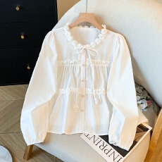 批发实拍2026春<b class='q'>秋</b>新款时尚百搭宽松显瘦纯棉圆领蝴蝶结长袖衬衫女