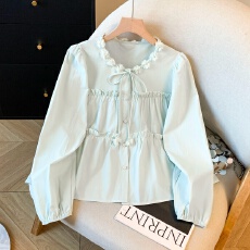 批发实拍2026春<b class='q'>秋</b>新款时尚百搭宽松显瘦纯棉圆领蝴蝶结长袖衬衫女