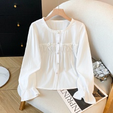 批发实拍韩系蕾丝花边拼接圆领长袖衬衫女秋季2026洋气减龄百搭上衣