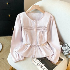 批发实拍春装女款2026年新款法式小资系带衬衫巨好看设计感长袖短上衣