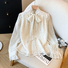 批发实拍法式气质蝴蝶结系带<b class='q'>长袖</b><b class='q'>衬衫女</b>2026春新款设计感小众波点上衣