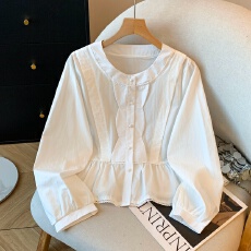 批发设计感小众圆领长袖衬衫纯色上衣秋<b class='q'>冬</b>韩系收腰显瘦衬衣别致打底衫