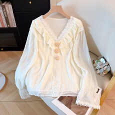 批发实拍法式立体花朵荷叶边<b class='q'>雪纺</b>衫女2026春季新款洋气减龄上衣