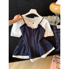 批发甜美风假两件<b class='q'>波点</b>吊带短袖<b class='q'>衬衫</b>女夏季2026新款设计感显瘦气质上衣