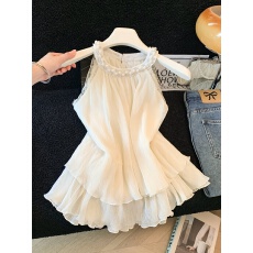 批发法式<b class='q'>甜美</b>重工钉珠雪纺挂脖背心女夏季设计感小衫别致外穿无袖上衣