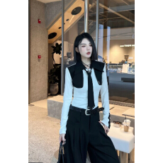 批发CZ【主旋律】<b class='q'>冬</b>季小众新款气质百搭西装领假两件弹力打底衫女士