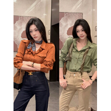 批发橘黄 / 豆绿麂皮绒<b class='q'>衬衫</b>女 复古通勤质感上衣