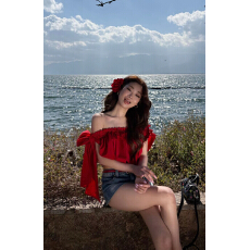 批发【YYUANZI】“心仪选手”露肩蝴蝶结短款辣妹<b class='q'>衬衫</b>背心