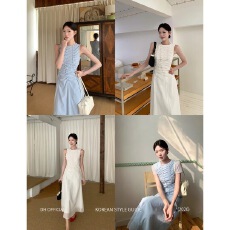 批发莫兰迪画展夏季新款韩系收褶木耳边高级气质<b class='q'>连衣裙</b>长裙女