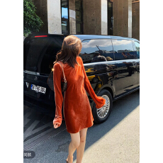 批发龍喜儿品质100桑蚕丝【天使爱美丽】斜裁<b class='q'>真丝</b>丝绒长袖<b class='q'>连衣裙</b>