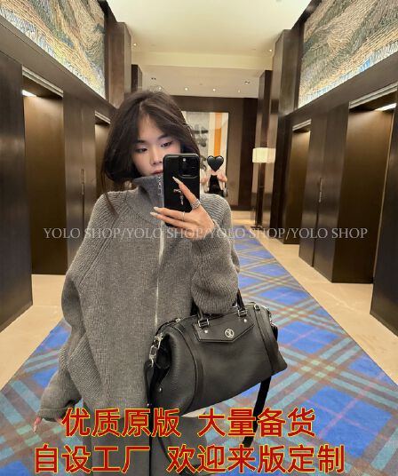 회색 지퍼 터틀넥 스웨터 오픈 가디건 여성 코트 느긋한 고급 센스 2025 새로운 한 부서 이른 가을 착용 잡아라. 의류
