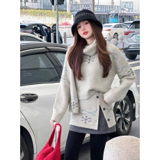 批发休闲运动套装女早秋季费尔岛慵懒灰色针织衫毛衣半身短裙子一整套