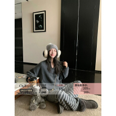 批发区区欧阳'outfit韩女舒适区'成分超牛！兔毛羊毛毛衣条纹长裤套装