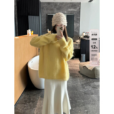 批发两件套！宽松慵懒软糯羊驼毛上衣女百搭加厚圆领毛衣针织裙套装