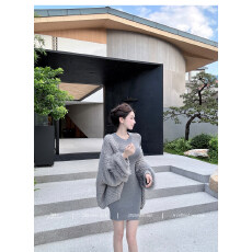 批发WW定制打底神器拼接长袖<b class='q'>包臀</b>针织连衣裙毛衣外套两件套装
