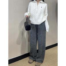 批发加厚圈圈毛呢阔腿裤女秋冬慵懒气质宽松直筒羊<b class='q'>毛裤</b>子