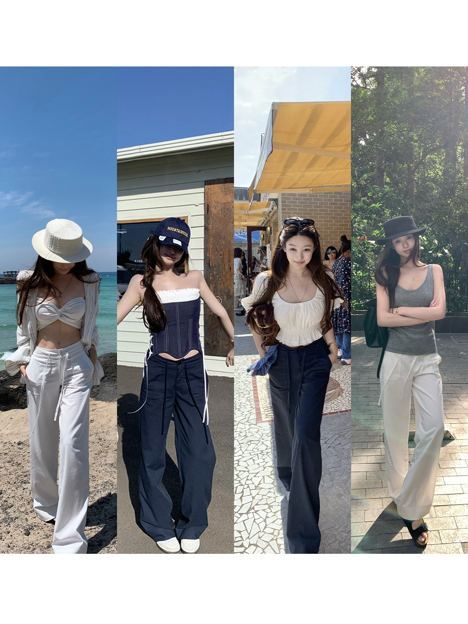 로우 웨이스트 펌프 로프 아마 바지 여성 넓은 다리 면 린넨 바지 루즈핏