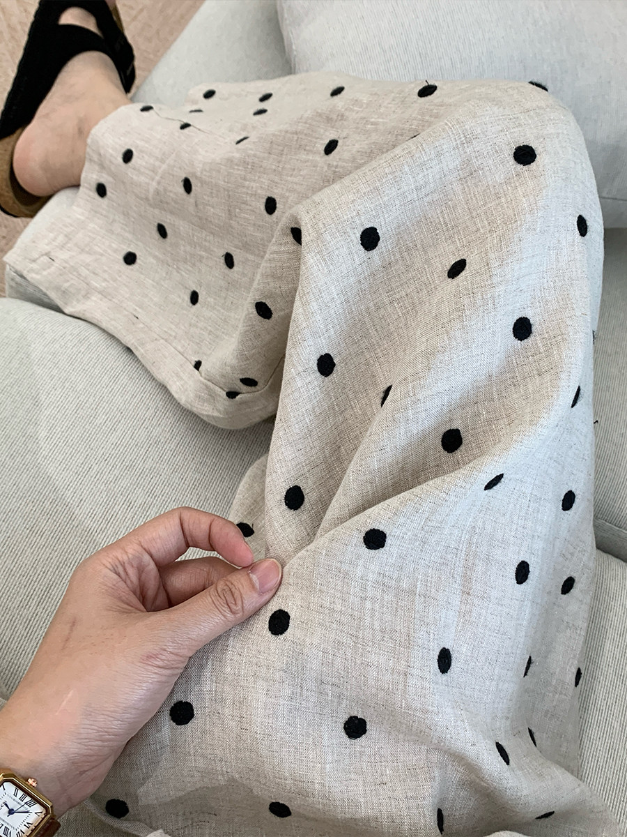 아마 도트 무늬 와이드 레깅스 바지 허리밴드 여름 시원한 초박형 스트레이트 배 종류 몸 루즈핏 캐주얼 바지