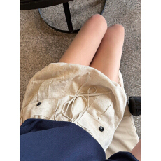 批发亚麻花苞裤'设计感工装口袋抽绳花苞<b class='q'>裙裤</b>夏季休闲百搭短裤<b class='q'>女</b>