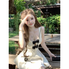 批发迟伞伞26/ss Rosy情愫 赵露思同款 jor*a黑白<b class='q'>蝴蝶结</b>无袖<b class='q'>连衣裙</b>