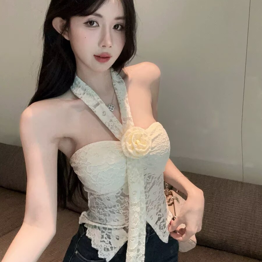 실사 정가 레이스 행침 목 캐미솔 외출용 여름 태국 사람 스타일 핫걸 오프숄더 튜브탑 작은 맨위