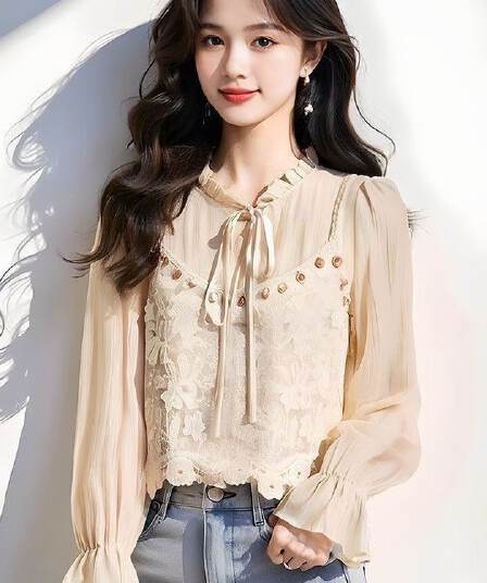 2026 봄 가을 새로운 프랑스식 패션 품격 우아함 고급 센스 아름다운 외국 가스 셔츠 여성 셔츠