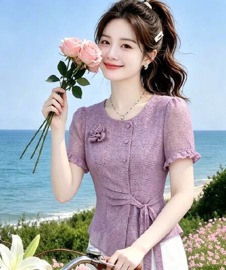 아름다운 슈퍼 요정 우아함 현대 나비 넥타이 슈퍼 잘 생긴 작은 셔츠 2026 여름 새로운 연령 감소 다용도 맨위