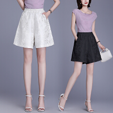 批发实拍 新中式提花阔腿裤夏季新款百搭宽松A字<b class='q'>短裤</b>国风休闲中裤女