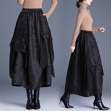 批发实拍 国风浮雕提花半身裙女秋冬新款时尚不规则中长款拼纱花苞裙